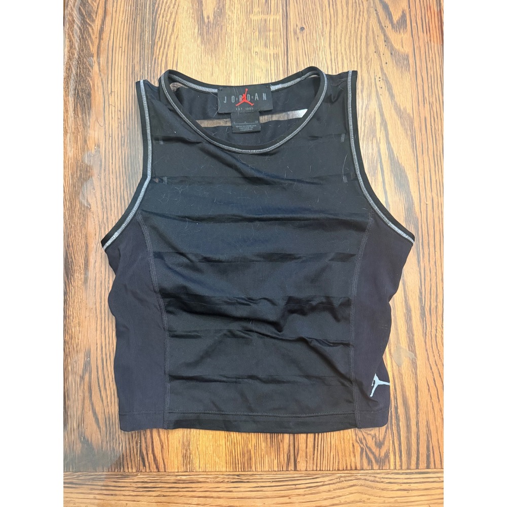 Jordan Mesh Striped Crop Top Womens‎ Size Small Black Sleeveless Athletic Tank